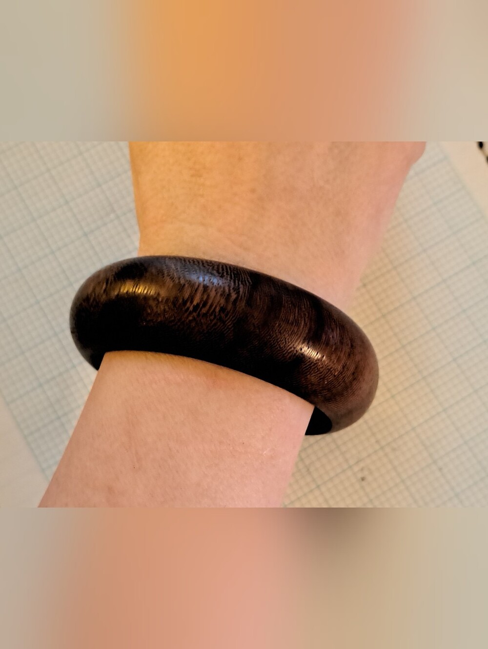 Dark Wood Bangle Bracelet - Rich Brown Chunky Cuff